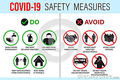 Corona virus covid -19 precautions, what to do and what to avoid, warning signs - how to protect yourself and others - what to do Stock Photo